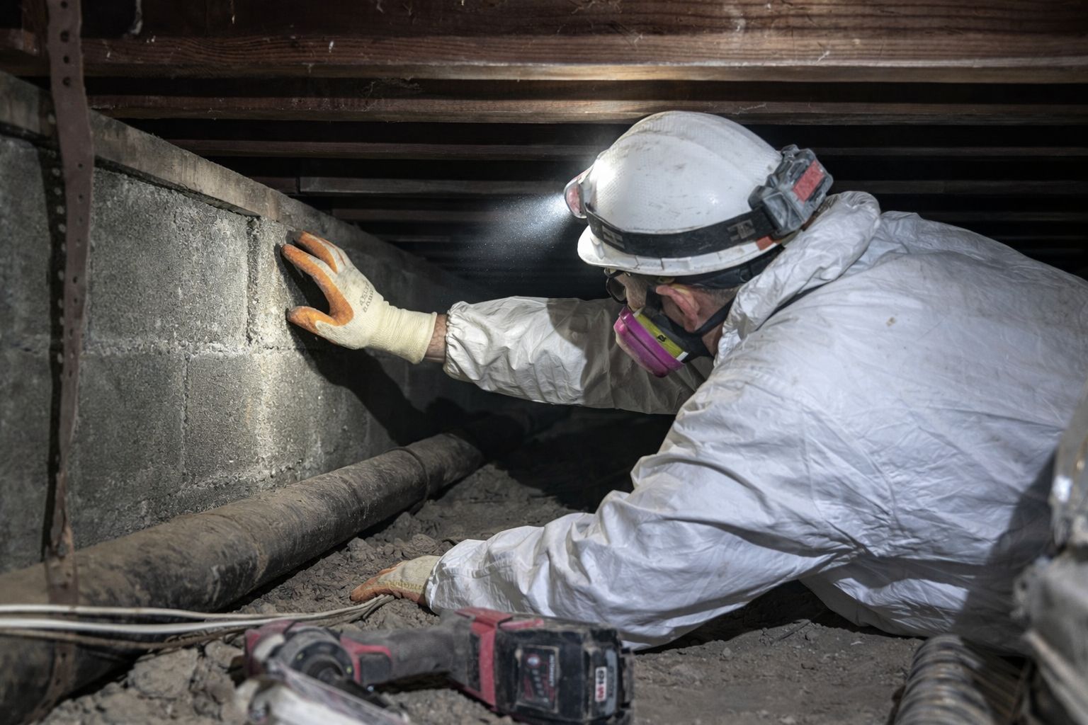 Crawlspace inspection under a Los Angeles home